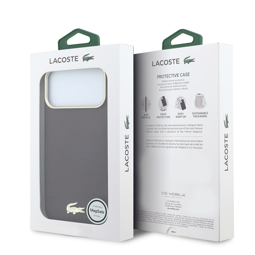 iPhone 18 Pro Max Kılıf Lacoste Orijinal Lisanslı M-Safe Şarj Özellikli PVC Yarı Pike Desenli Arka Yüzey İkonik Timsah Dokuma Logolu Kılıf