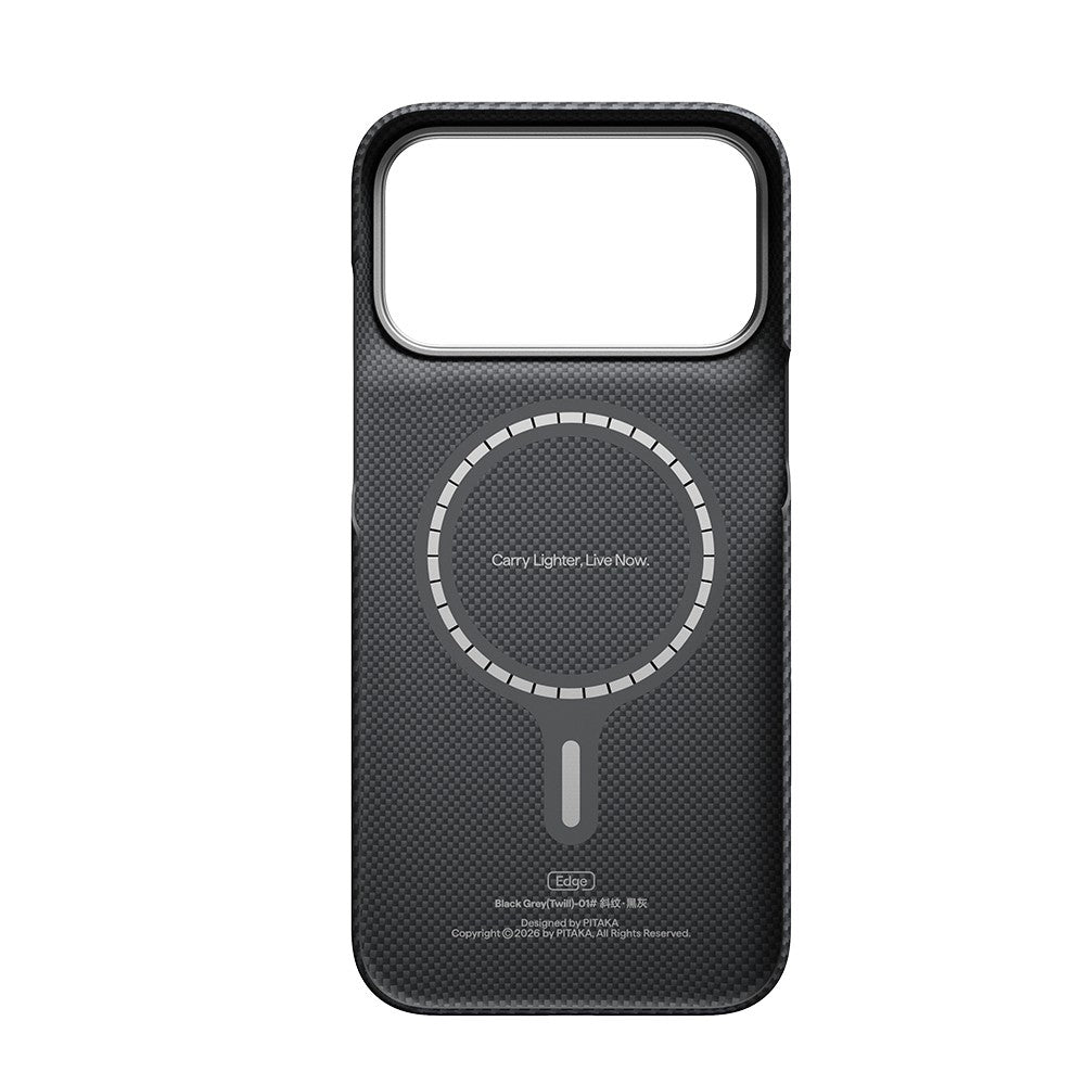 iPhone 18 Pro Max Kılıf M-safe Şarj Özellikli 1500D Aramid Karbon Fiber Pitaka Ultra-Slim Classic Serisi Black-Grey Twill Kılıf