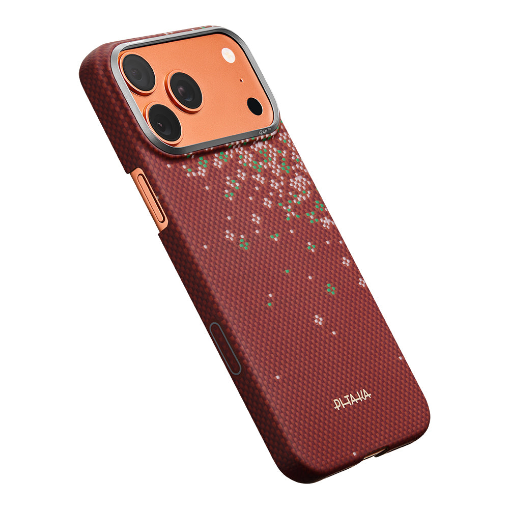 iPhone 18 Pro Max Kılıf M-safe Şarj Özellikli Aramid Karbon Fiber Pitaka Sakura Hours Serisi Kılıf
