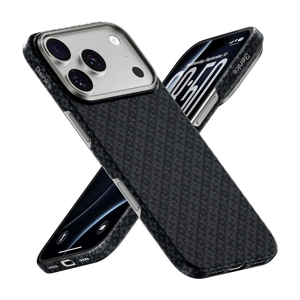 iPhone 18 Pro Max Kılıf M-Safe Şarj Özellikli Benks ArmorAir ArmorGrid Serisi Yükseltilmiş Kamera Çerçevesi C1 Kevlar Karbon Kılıf