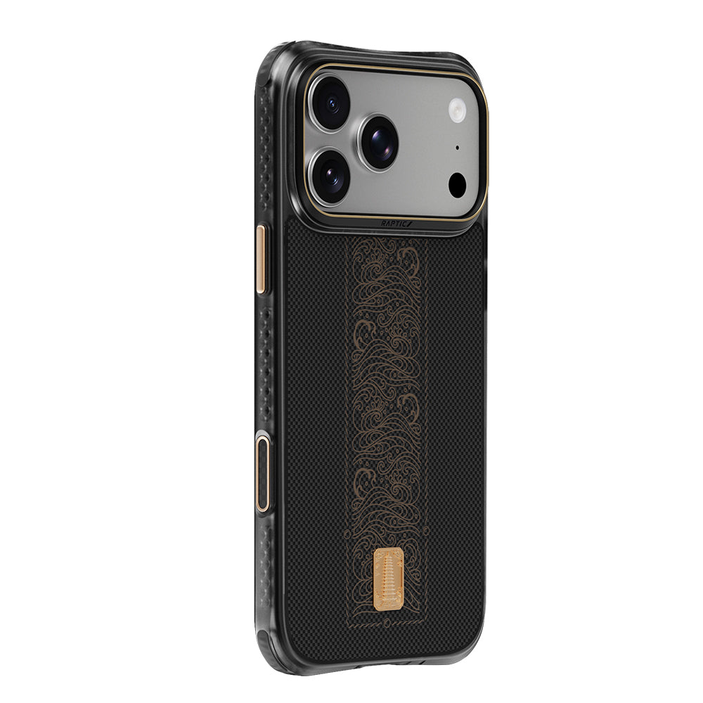 iPhone 18 Pro Max Kılıf M-safe Şarj Özellikli Raptic Aramid Dual Rise Serisi 24 Ayar Altın Kaplamalı Karbon Kılıf