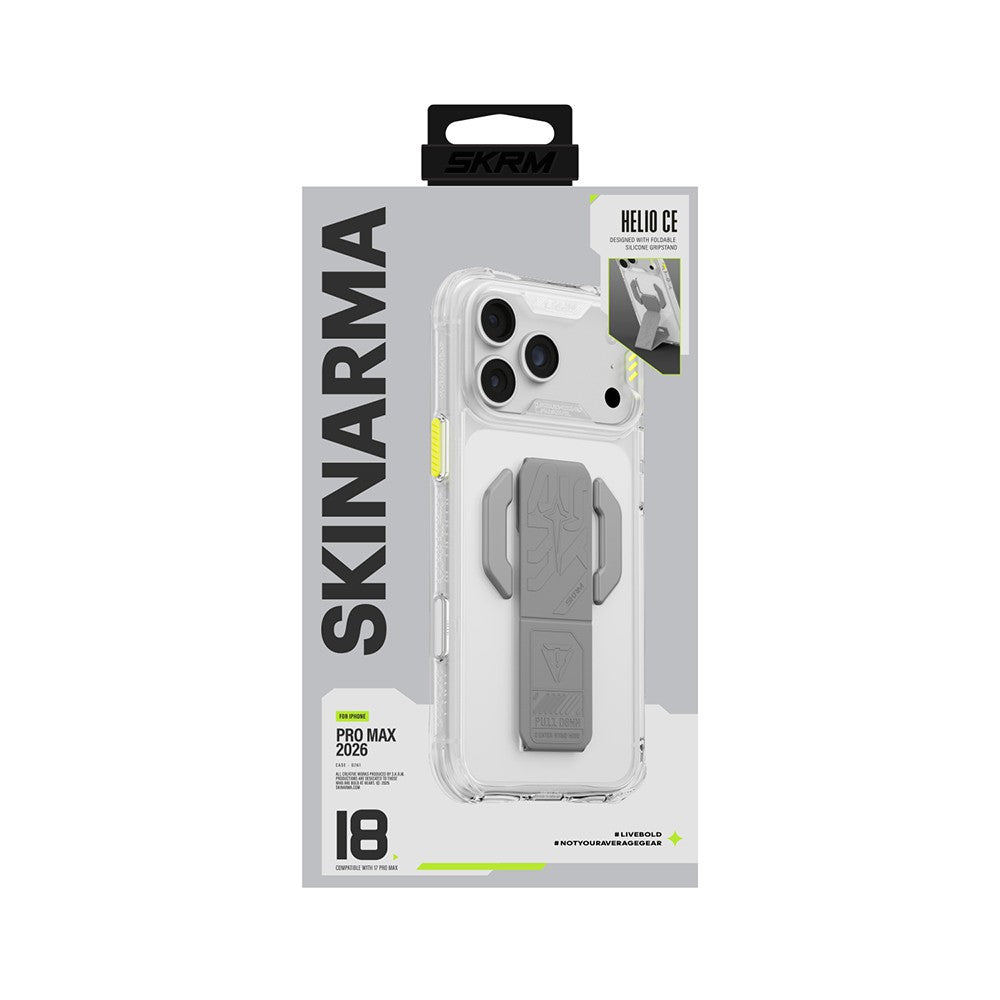 iPhone 18 Pro Max Kılıf M-safe Şarj Özellikli Teknoloji Desenli Skinarma Helio CE Mag Charge Standlı Kılıf