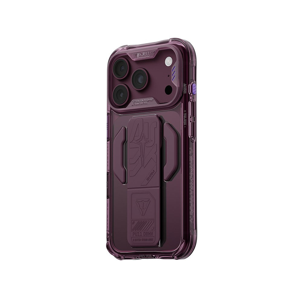 iPhone 18 Pro Max Kılıf M-safe Şarj Özellikli Teknoloji Desenli Skinarma Helio CE Mag Charge Standlı Kılıf