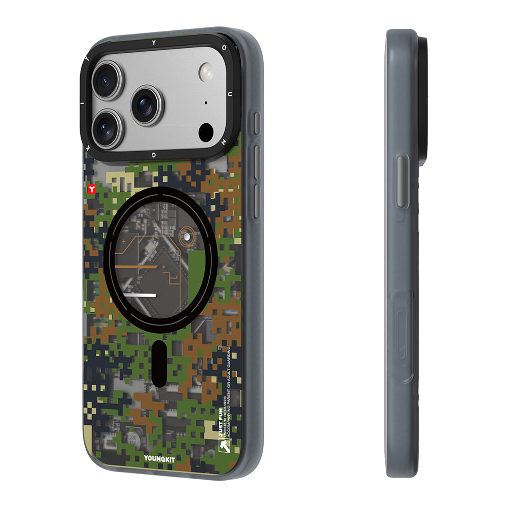 iPhone 18 Pro Max Kılıf M-Safe Şarj Özellikli Youngkit Camouflage Sykell Serisi Kılıf