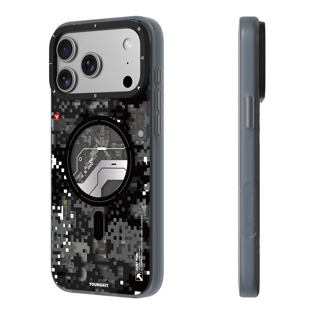 iPhone 18 Pro Max Kılıf M-Safe Şarj Özellikli Youngkit Camouflage Sykell Serisi Kılıf