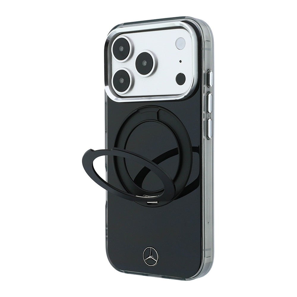 iPhone 18 Pro Max Kılıf Mercedes Benz Orijinal Lisanslı M-safe Şarj Özellikli 360 Derece Dönebilen Standlı Metal Logolu Sert PC Kılıf