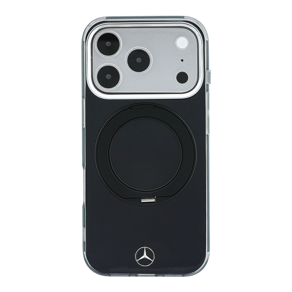 iPhone 18 Pro Max Kılıf Mercedes Benz Orijinal Lisanslı M-safe Şarj Özellikli 360 Derece Dönebilen Standlı Metal Logolu Sert PC Kılıf