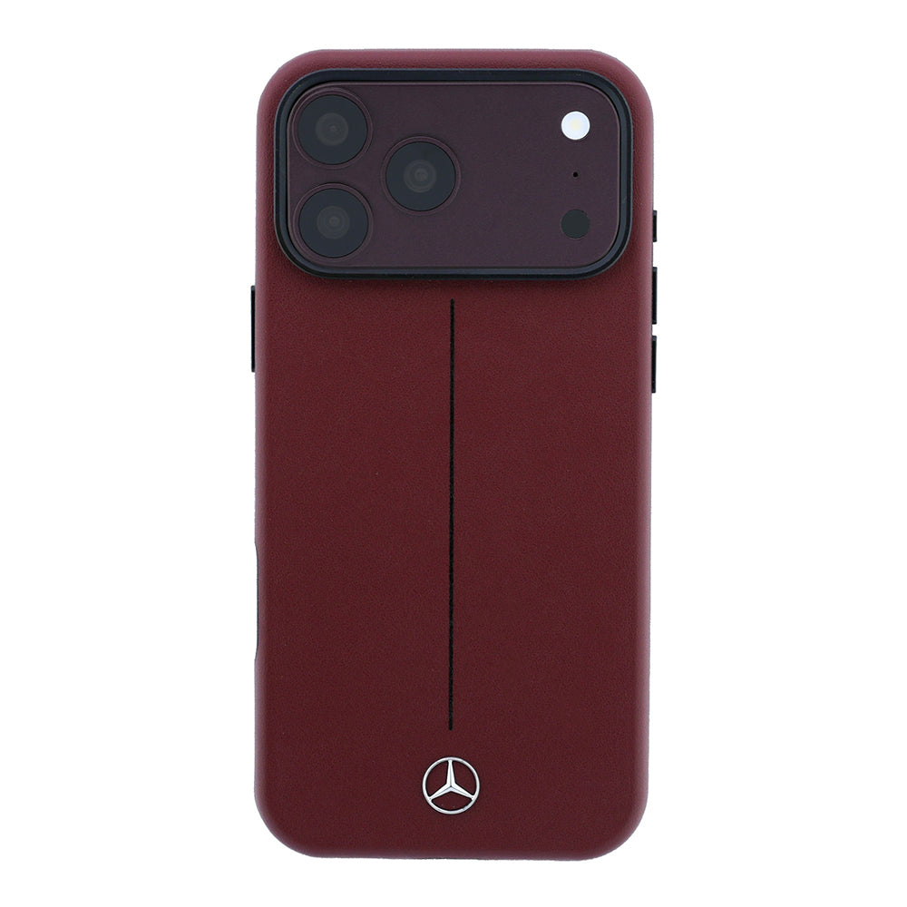 iPhone 18 Pro Max Kılıf Mercedes Benz Orijinal Lisanslı M-safe Şarj Özellikli Metal Yıldız Logolu Çizgili Deri Kılıf