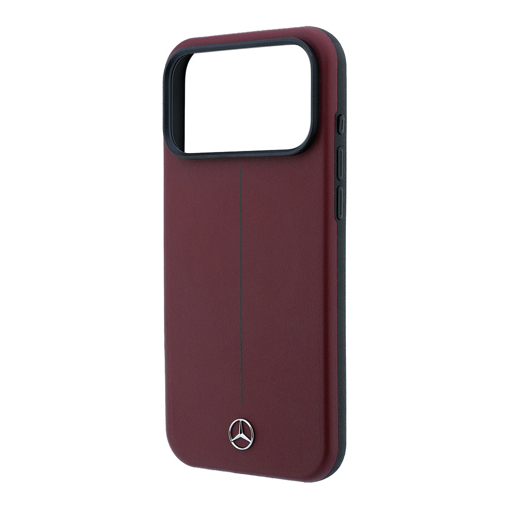 iPhone 18 Pro Max Kılıf Mercedes Benz Orijinal Lisanslı M-safe Şarj Özellikli Metal Yıldız Logolu Çizgili Deri Kılıf