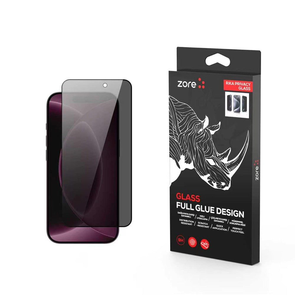 iPhone 18 Pro Zore Rika Premium Privacy Temperli Cam Ekran Koruyucu