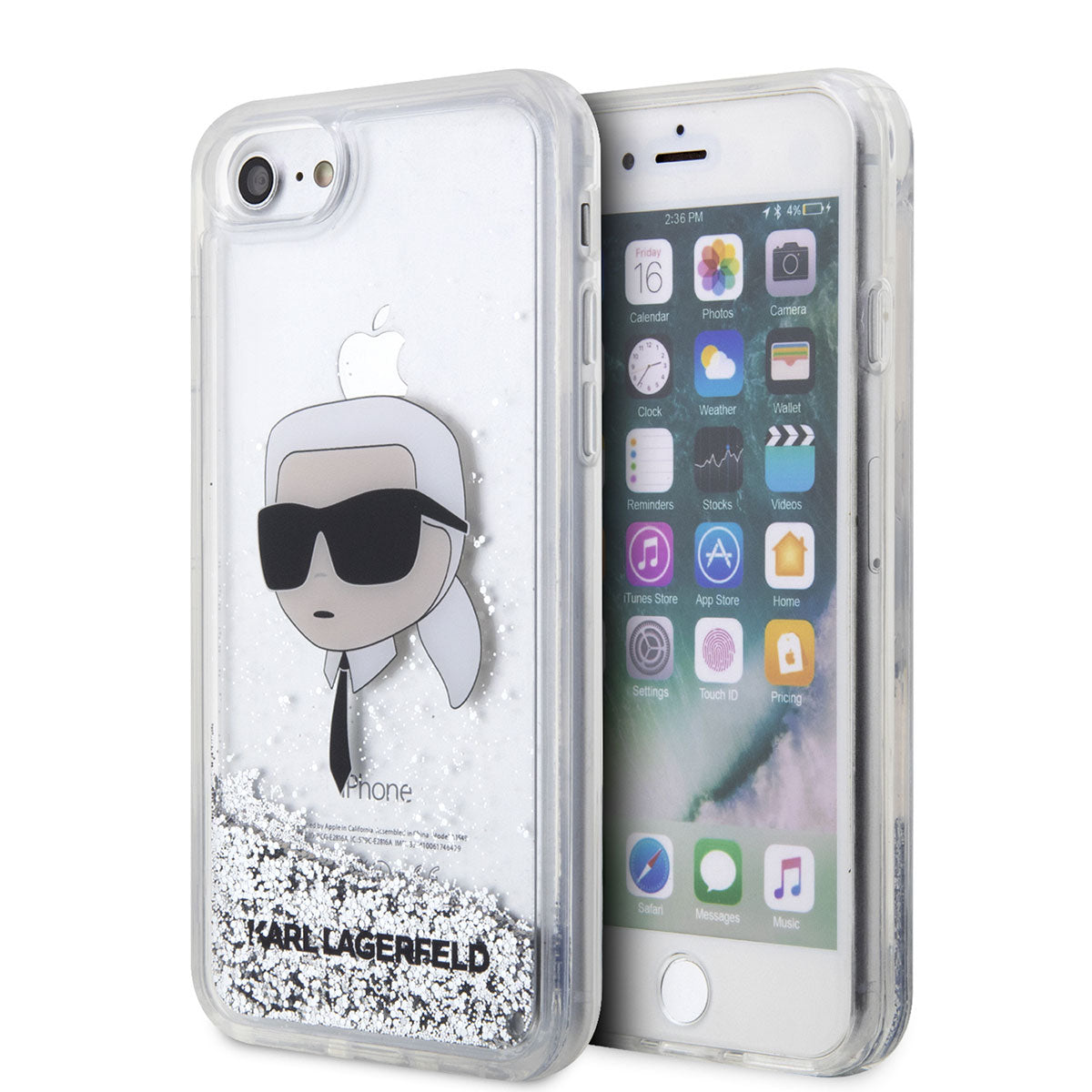 iPhone 8 Kılıf Karl Lagerfeld Sıvılı Simli Karl Head Dizayn Kılıf