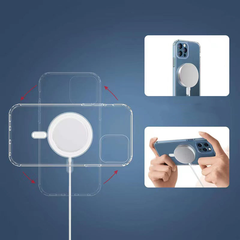 iPhone 8 Plus Kılıf M-safe Şarj Özellikli Şeffaf Sert PC Zore Embos Kılıf