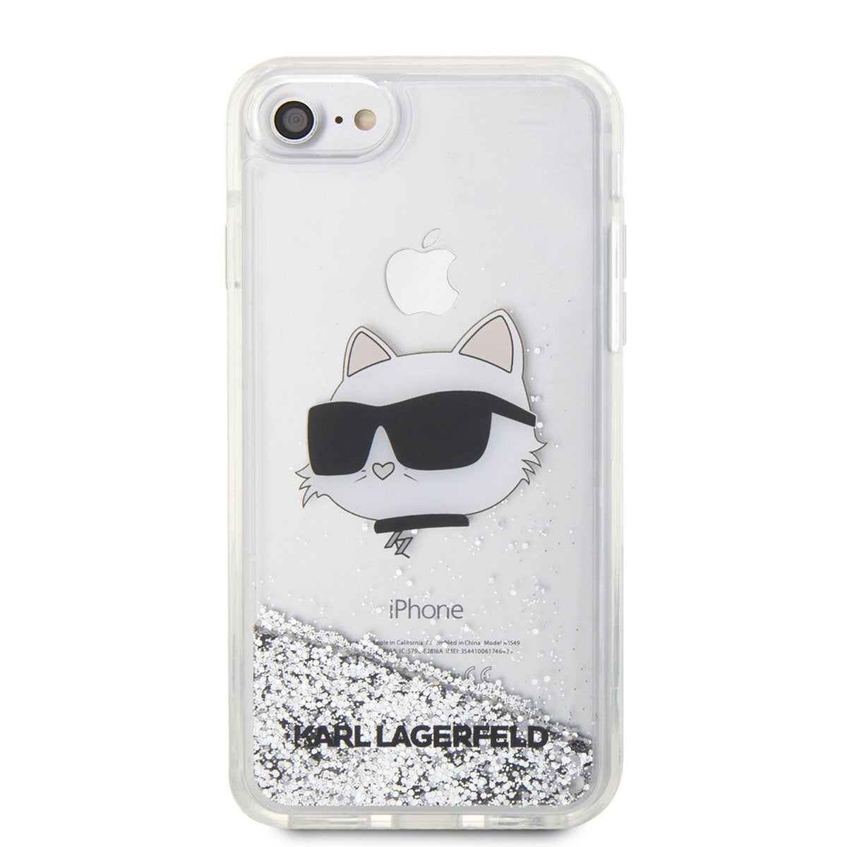 iPhone SE 2022 Kılıf Karl Lagerfeld Sıvılı Simli Choupette Head Dizayn Kılıf