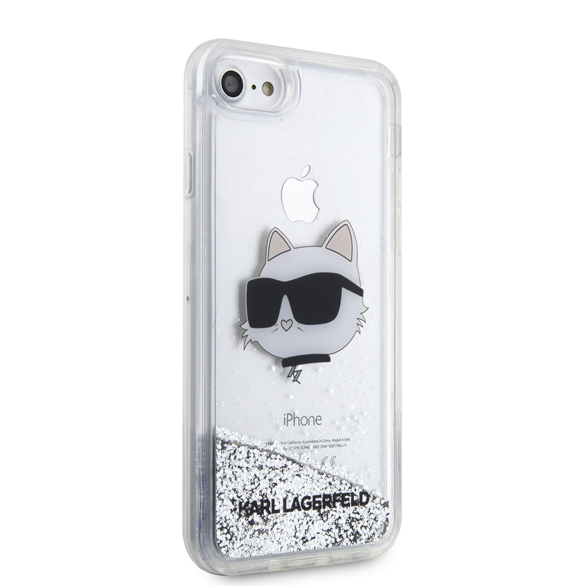 iPhone SE 2022 Kılıf Karl Lagerfeld Sıvılı Simli Choupette Head Dizayn Kılıf
