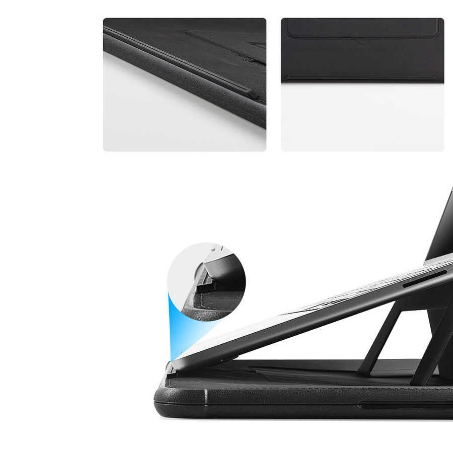Macbook 14.2' 2021 Wiwu Defender Stand Case Taşınabilir Standlı Magnetik PU Laptop Çantası