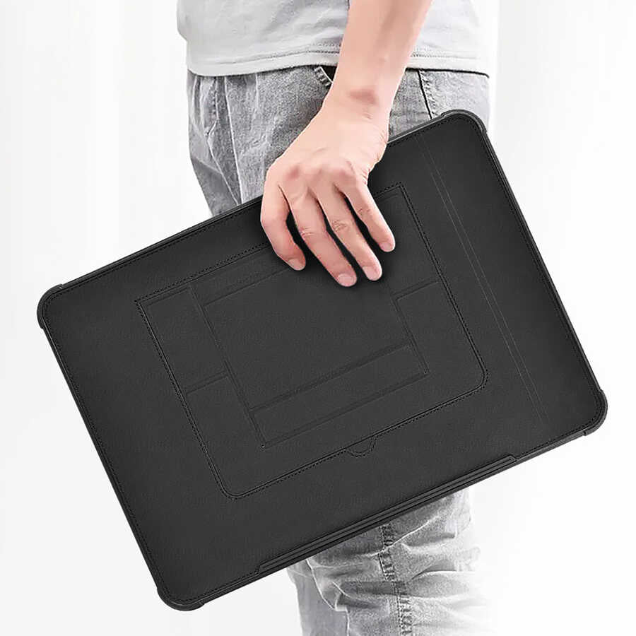 Macbook 14.2' 2021 Wiwu Defender Stand Case Taşınabilir Standlı Magnetik PU Laptop Çantası