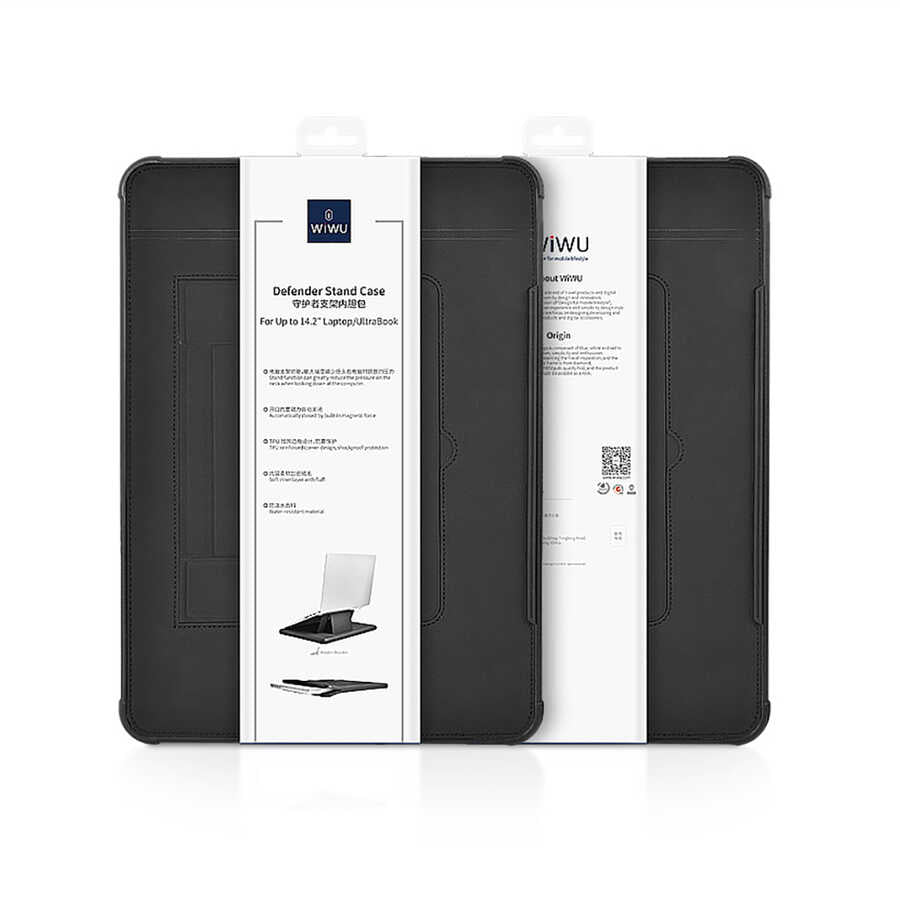 Macbook 14.2' 2021 Wiwu Defender Stand Case Taşınabilir Standlı Magnetik PU Laptop Çantası