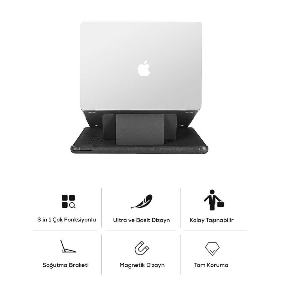 Macbook Pro 16.2 2023 A2780 Wiwu Defender Stand Case Taşınabilir Standlı Magnetik PU Laptop Çantası