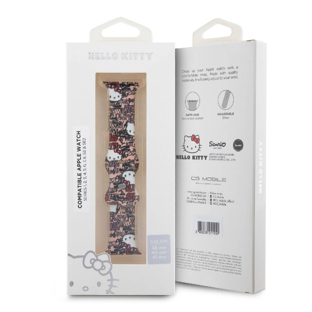 Watch 40mm Hello Kitty Orijinal Lisanslı Etiket Graffiti Silikon Kordon