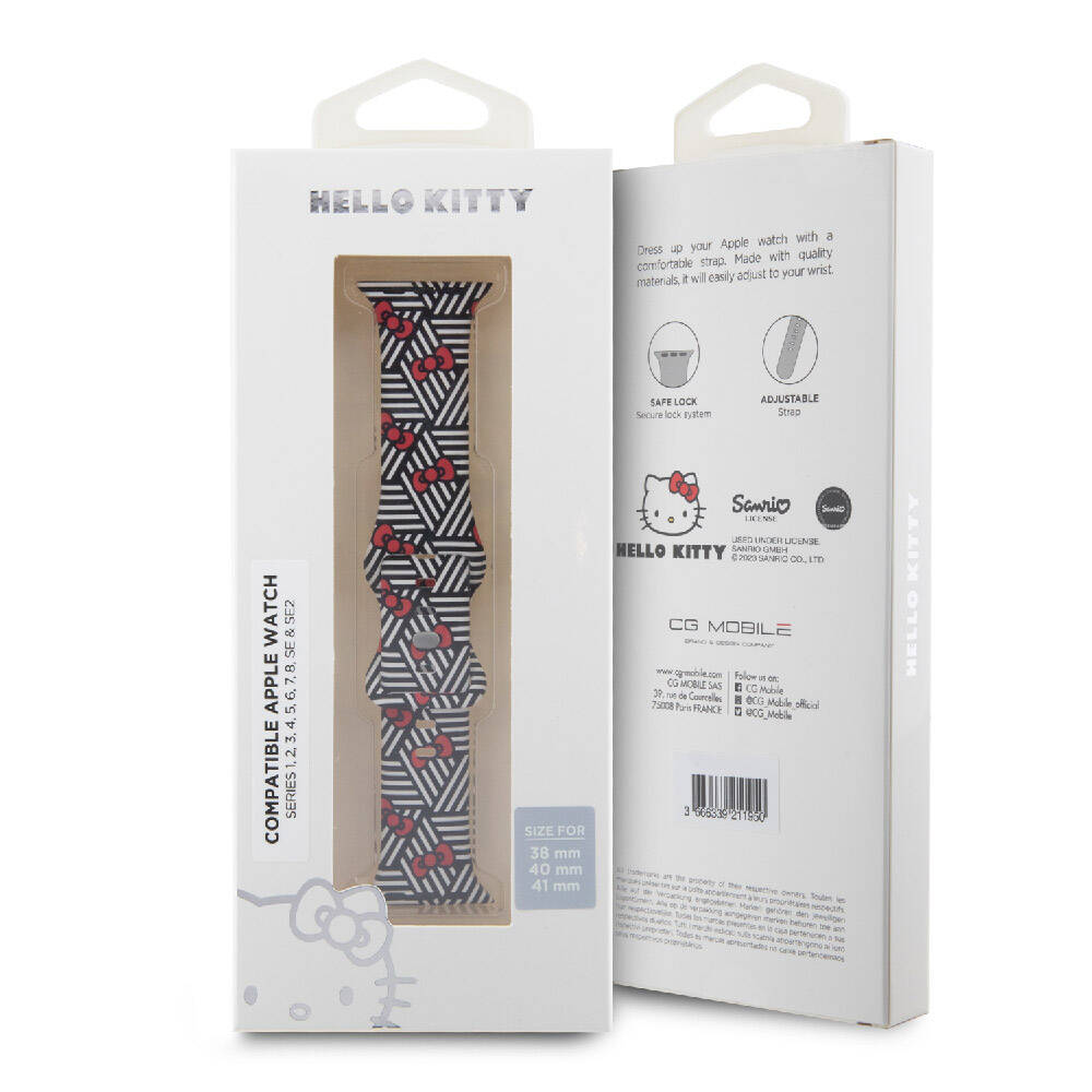 Watch 40mm Hello Kitty Orijinal Lisanslı Fiyonklar & Çizgiler Silikon Kordon