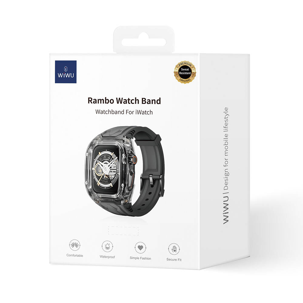 Watch 42mm Wiwu Wi-WB013 Rambo Serisi 2in1 Şeffaf PC Kasa Koruyuculu Kauçuk Kordon