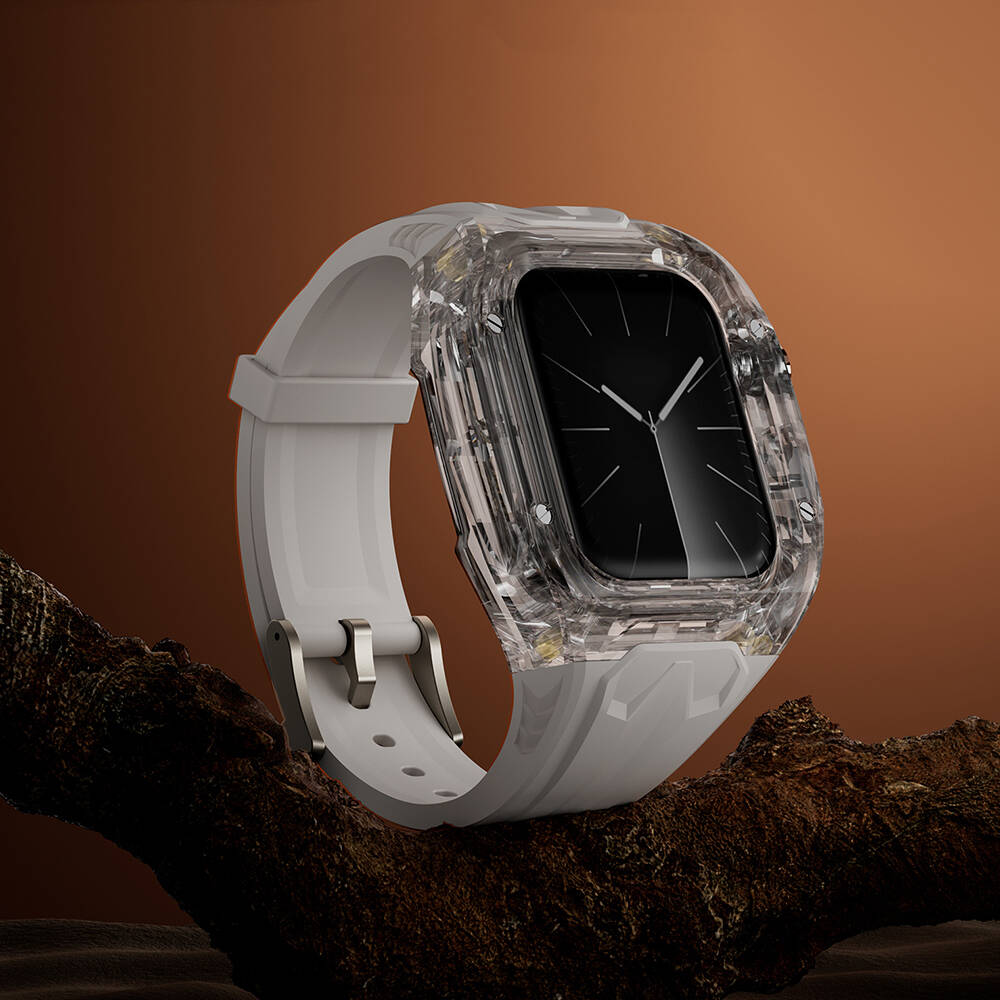 Watch 42mm Wiwu Wi-WB013 Rambo Serisi 2in1 Şeffaf PC Kasa Koruyuculu Kauçuk Kordon