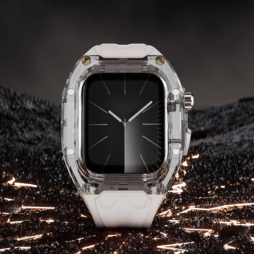 Watch 42mm Wiwu Wi-WB013 Rambo Serisi 2in1 Şeffaf PC Kasa Koruyuculu Kauçuk Kordon