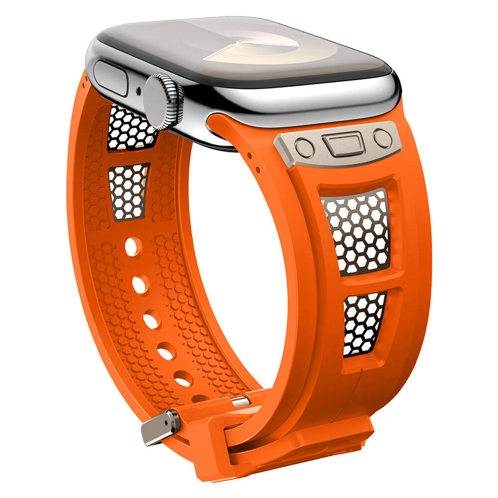 Watch 42mm Zore KRD-117 Hava Alabilen Delikli Metal Süslemeli Desenli Silikon Kordon