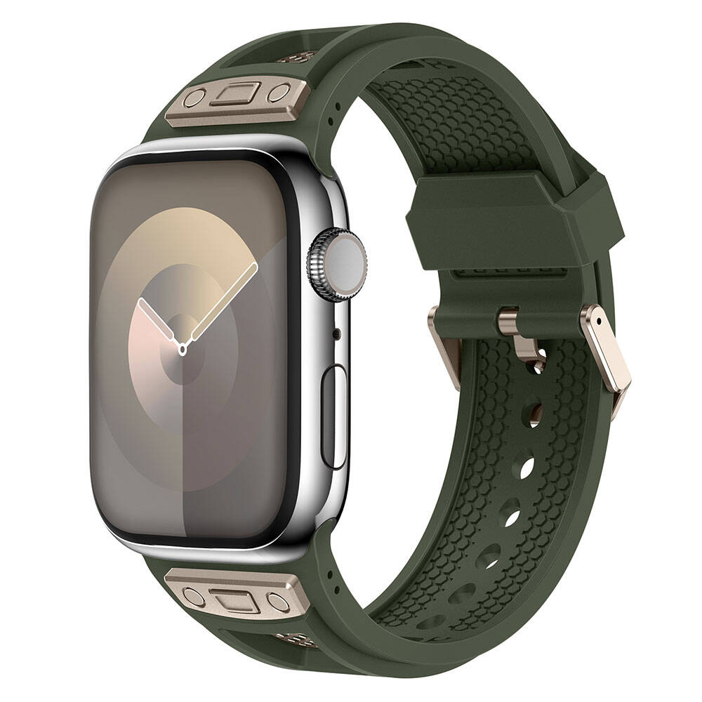 Watch 42mm Zore KRD-117 Hava Alabilen Delikli Metal Süslemeli Desenli Silikon Kordon