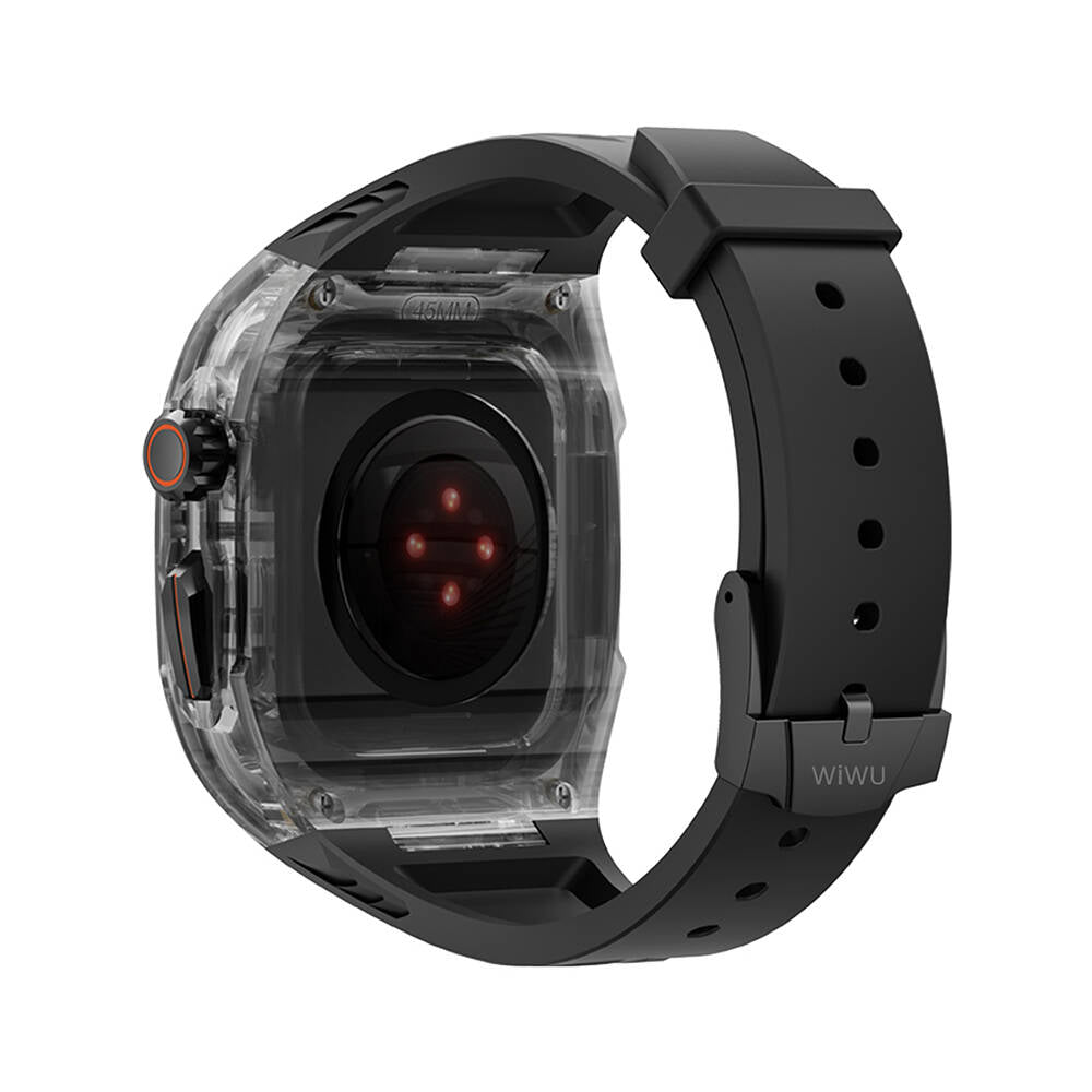 Watch 44mm Wiwu Wi-WB013 Rambo Serisi 2in1 Şeffaf PC Kasa Koruyuculu Kauçuk Kordon