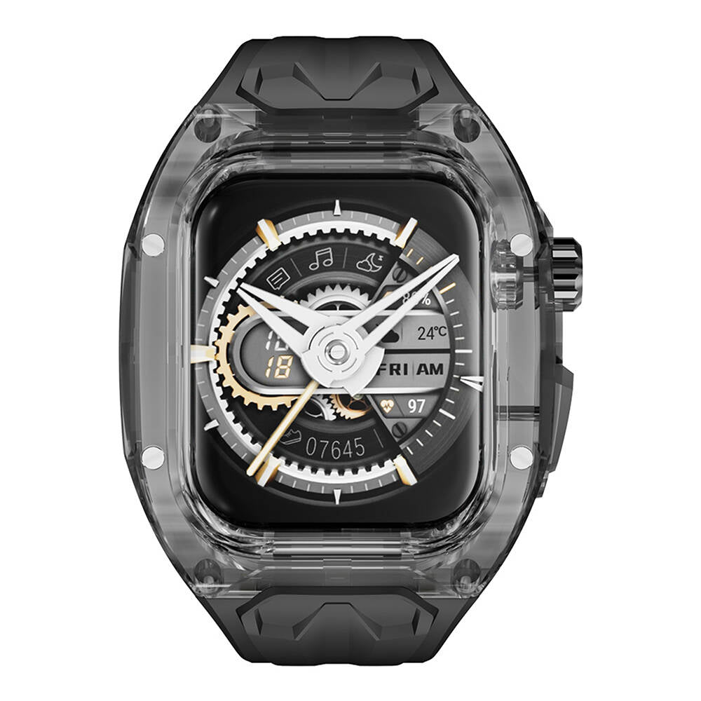 Watch 44mm Wiwu Wi-WB013 Rambo Serisi 2in1 Şeffaf PC Kasa Koruyuculu Kauçuk Kordon