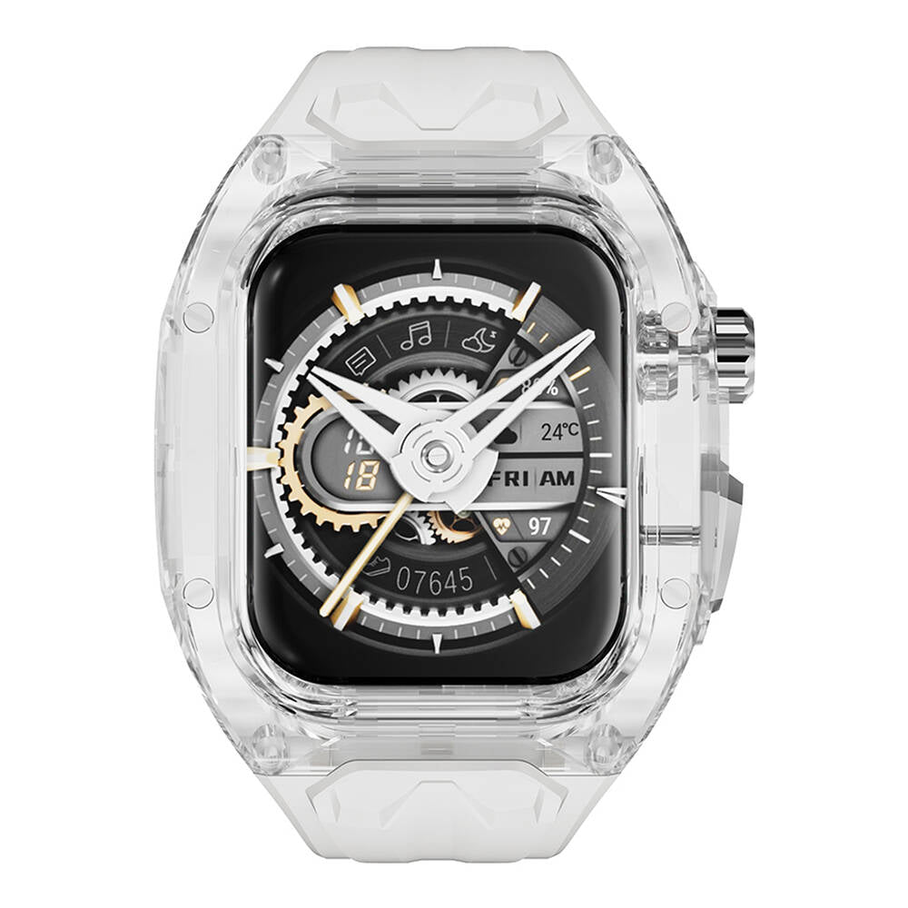 Watch 44mm Wiwu Wi-WB013 Rambo Serisi 2in1 Şeffaf PC Kasa Koruyuculu Kauçuk Kordon