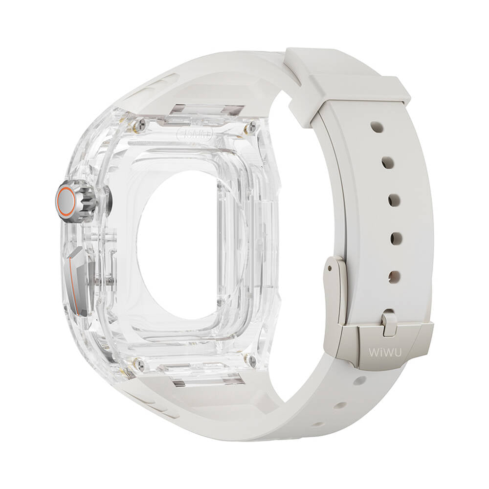 Watch 44mm Wiwu Wi-WB013 Rambo Serisi 2in1 Şeffaf PC Kasa Koruyuculu Kauçuk Kordon