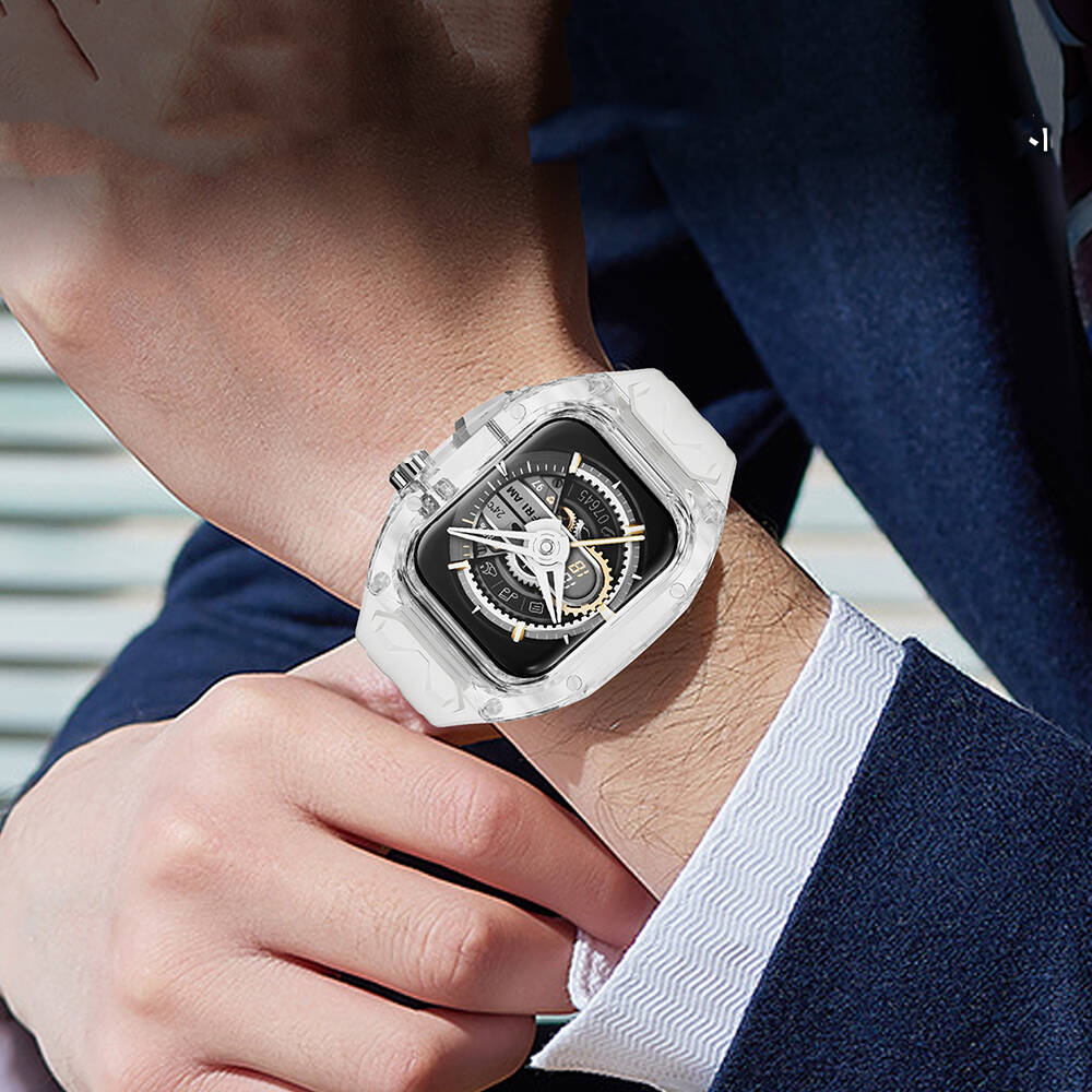 Watch 44mm Wiwu Wi-WB013 Rambo Serisi 2in1 Şeffaf PC Kasa Koruyuculu Kauçuk Kordon
