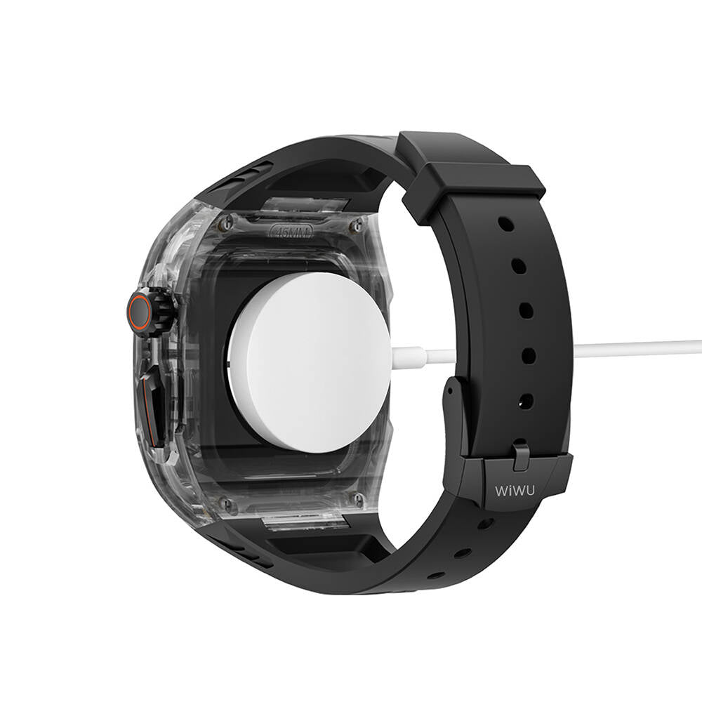 Watch 44mm Wiwu Wi-WB013 Rambo Serisi 2in1 Şeffaf PC Kasa Koruyuculu Kauçuk Kordon