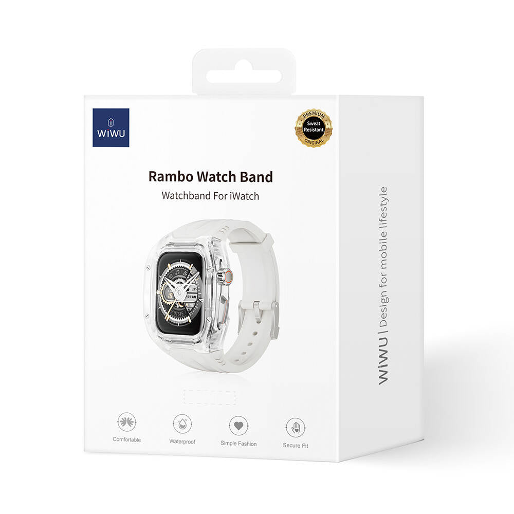 Watch 44mm Wiwu Wi-WB013 Rambo Serisi 2in1 Şeffaf PC Kasa Koruyuculu Kauçuk Kordon