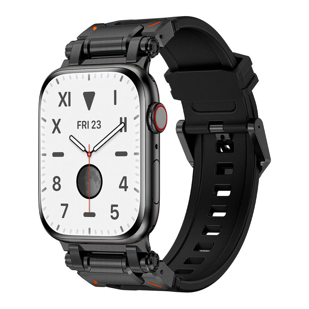 Watch 44mm Zore KRD-101 Titanyum Metal Başlıklı Silikon Kordon