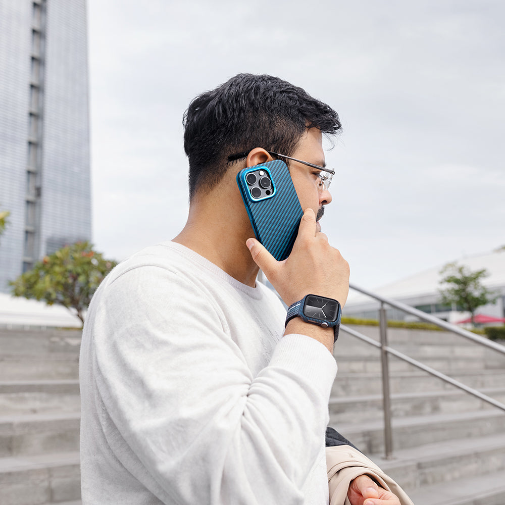 Watch 7 45mm 600D Aramid Fiber Classic Serisi Black-Blue Twill Kasa Koruyucu Pitaka Air Case