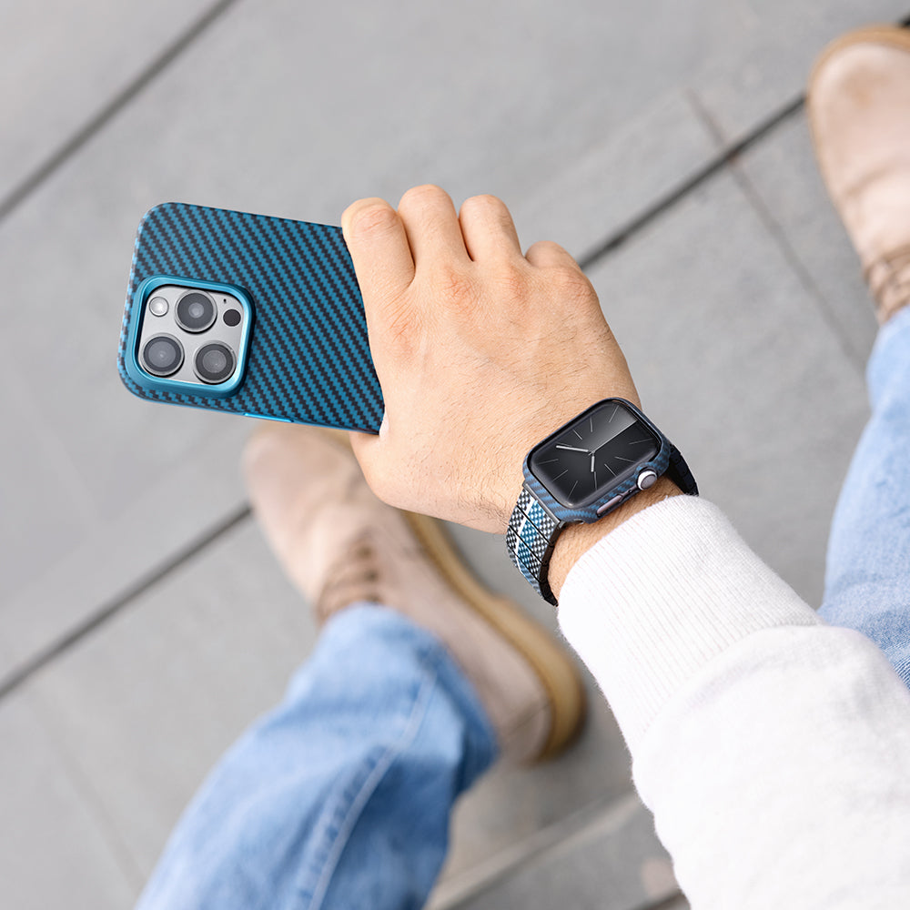 Watch 7 45mm 600D Aramid Fiber Classic Serisi Black-Blue Twill Kasa Koruyucu Pitaka Air Case