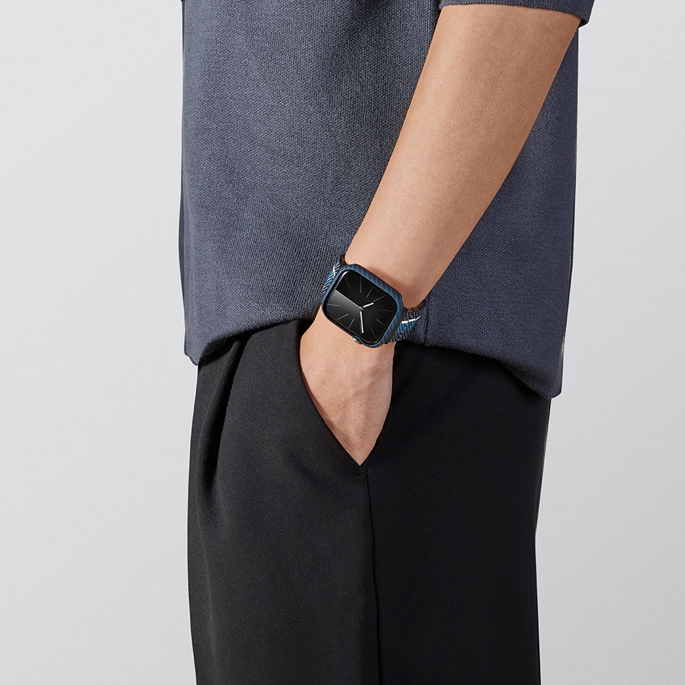 Watch 7 45mm 600D Aramid Fiber Classic Serisi Black-Blue Twill Kasa Koruyucu Pitaka Air Case