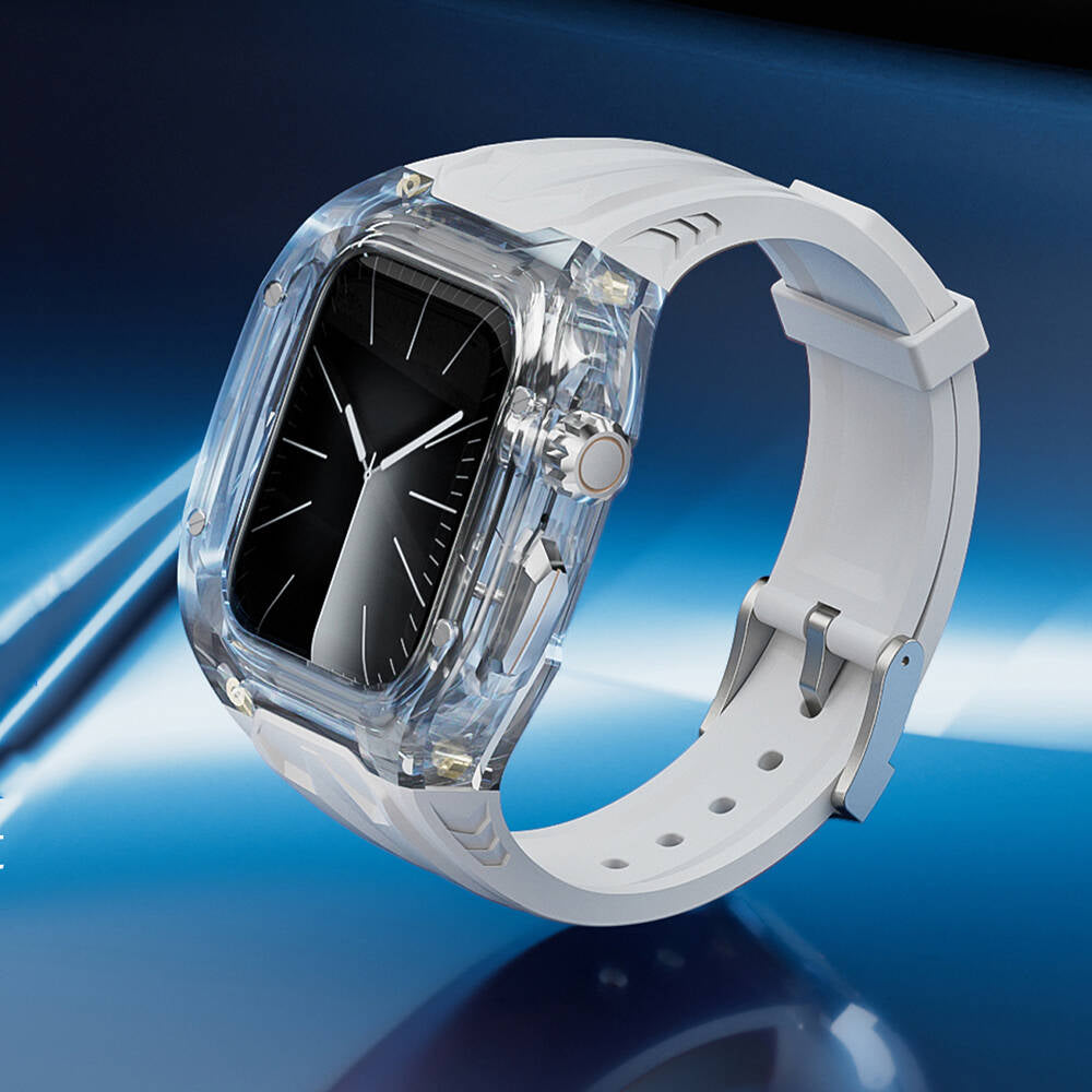 Watch 7 45mm Wiwu Wi-WB013 Rambo Serisi 2in1 Şeffaf PC Kasa Koruyuculu Kauçuk Kordon