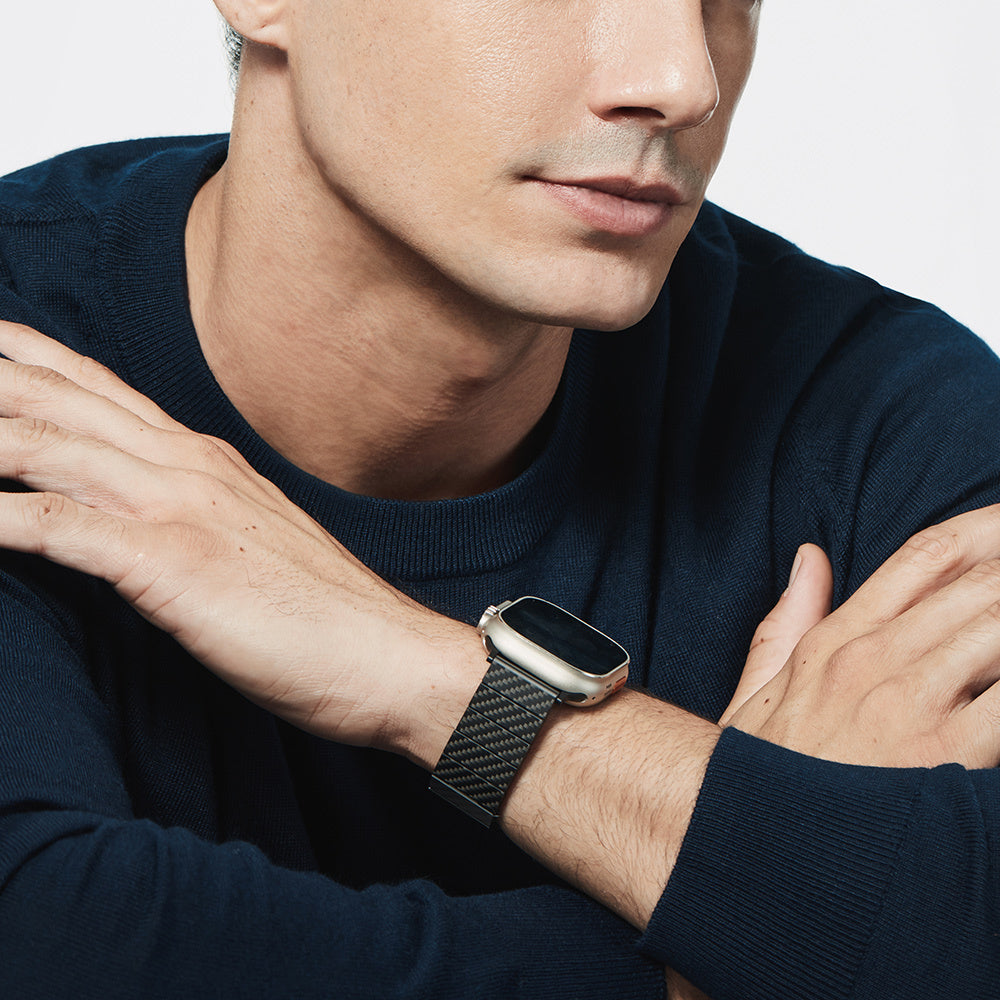 Watch Serisi Uyumlu Karbon Fiber Pitaka Modern Serisi Black-Grey Twill Universal Kordon