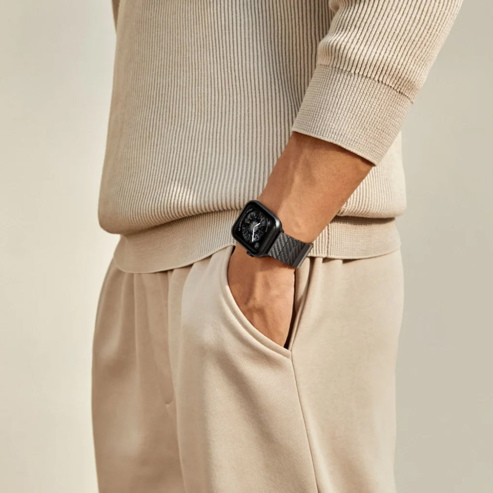 Watch Serisi Uyumlu Karbon Fiber Pitaka Modern Serisi Black-Grey Twill Universal Kordon