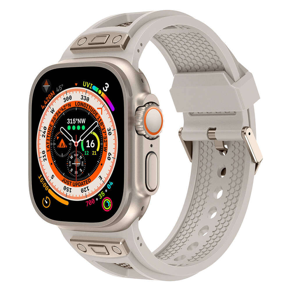 Watch Ultra 49mm Zore KRD-117 Hava Alabilen Delikli Metal Süslemeli Desenli Silikon Kordon