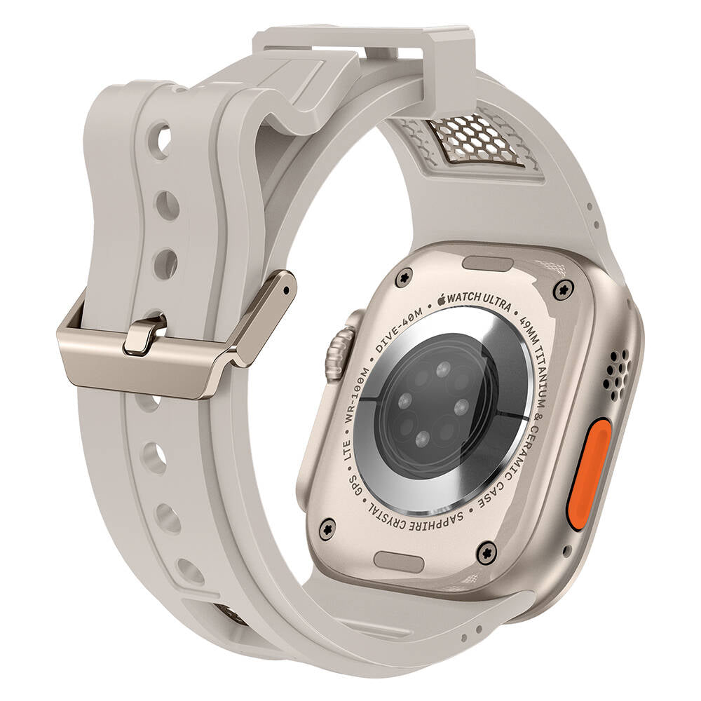 Watch Ultra 49mm Zore KRD-117 Hava Alabilen Delikli Metal Süslemeli Desenli Silikon Kordon