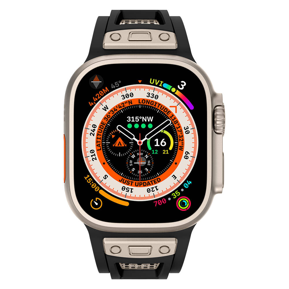 Watch Ultra 49mm Zore KRD-117 Hava Alabilen Delikli Metal Süslemeli Desenli Silikon Kordon