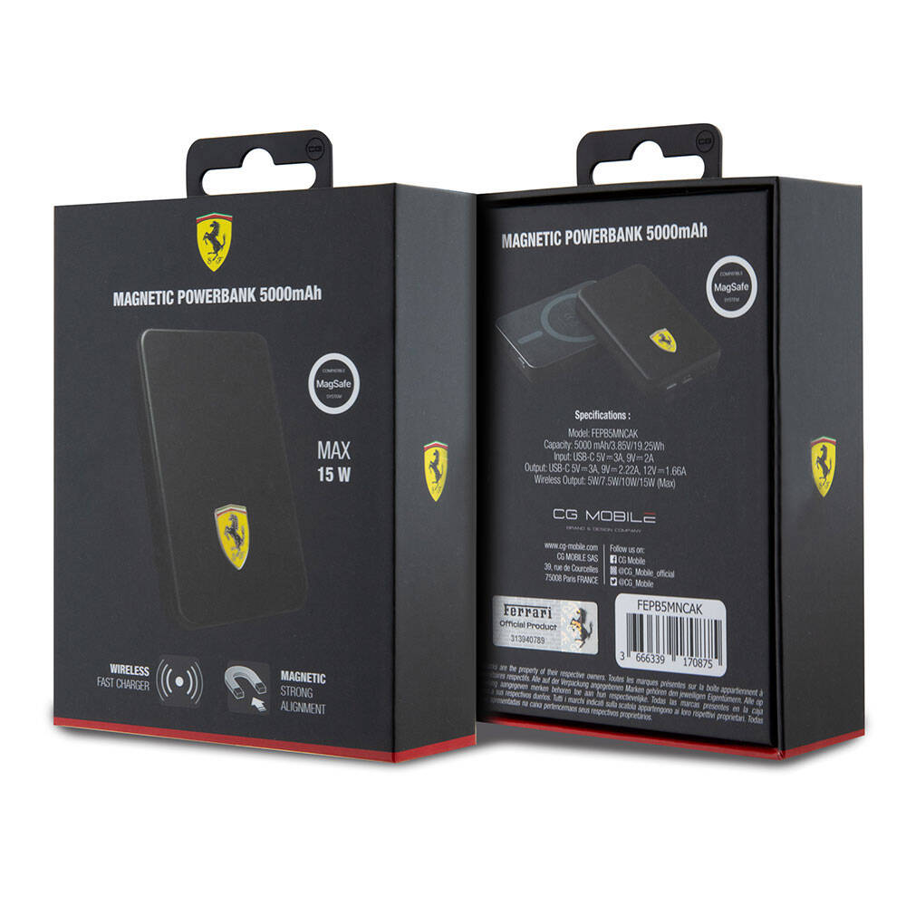 Ferrari Led Işıklı Göstergeli M-safe Magnetik Orijinal Lisanslı Powerbank 5000 Mah