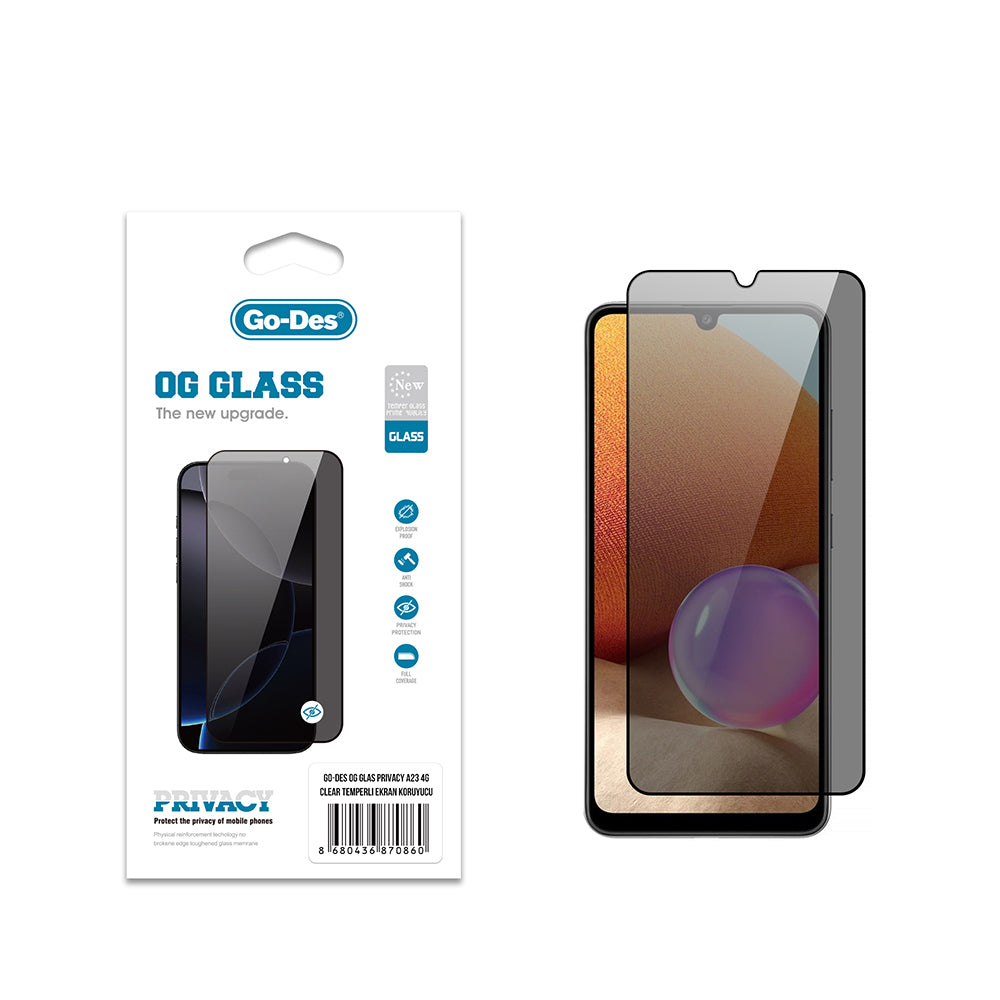 Galaxy A23 Go Des OG Glass Privacy Antistatik Temperli Cam Ekran Koruyucu