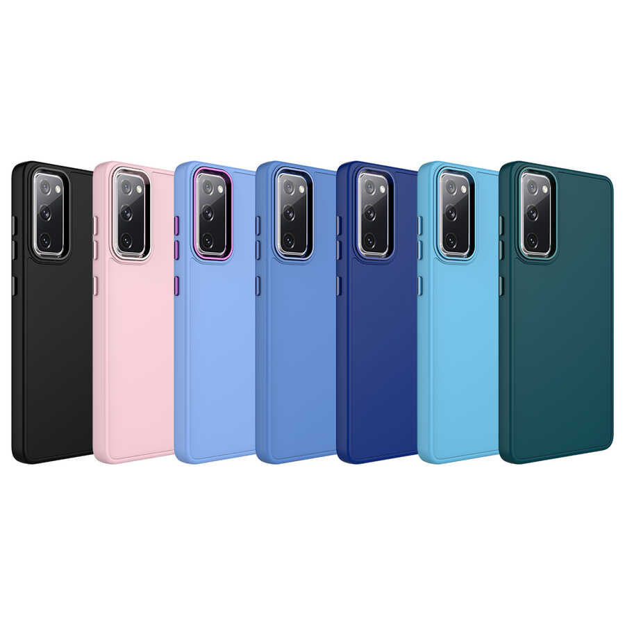 Galaxy S20 FE Kılıf Metal Çerçeve ve Buton Tasarımlı Silikon Zore Luna Kılıf