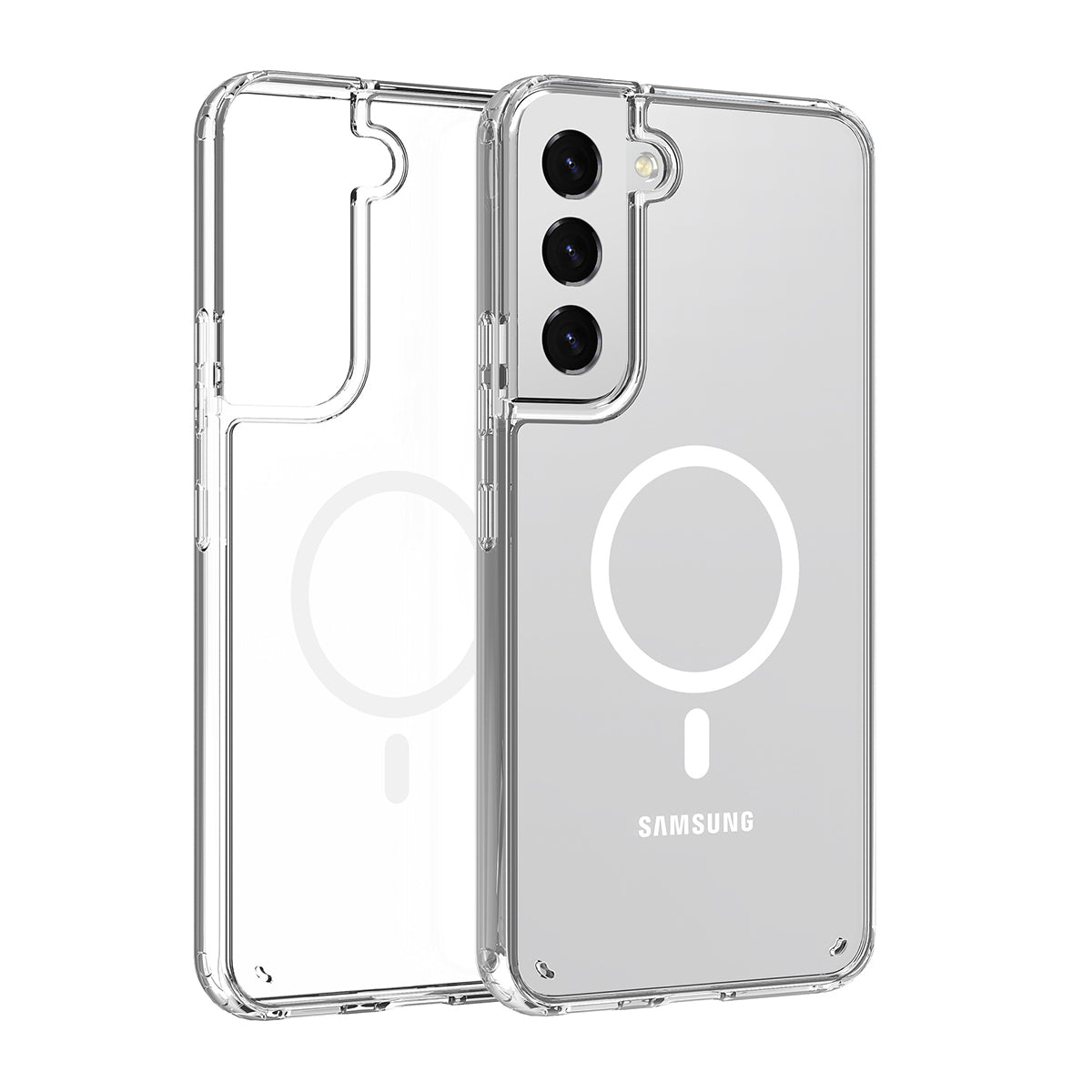 Galaxy S22 Kılıf M-safe Şarj Özellikli Şeffaf Sert PC Zore Embos Kılıf